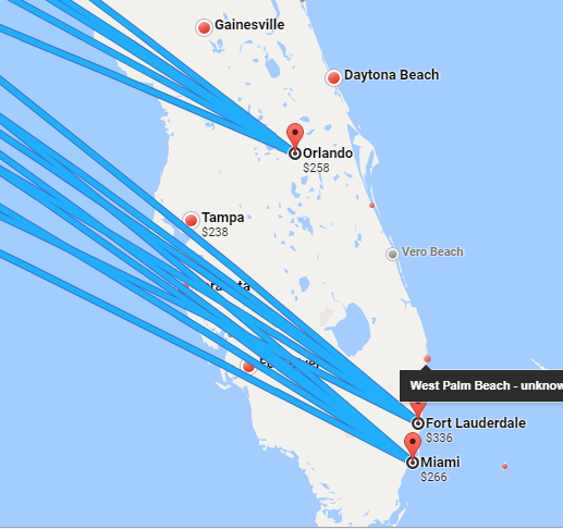 A Google Map displaying airport locations